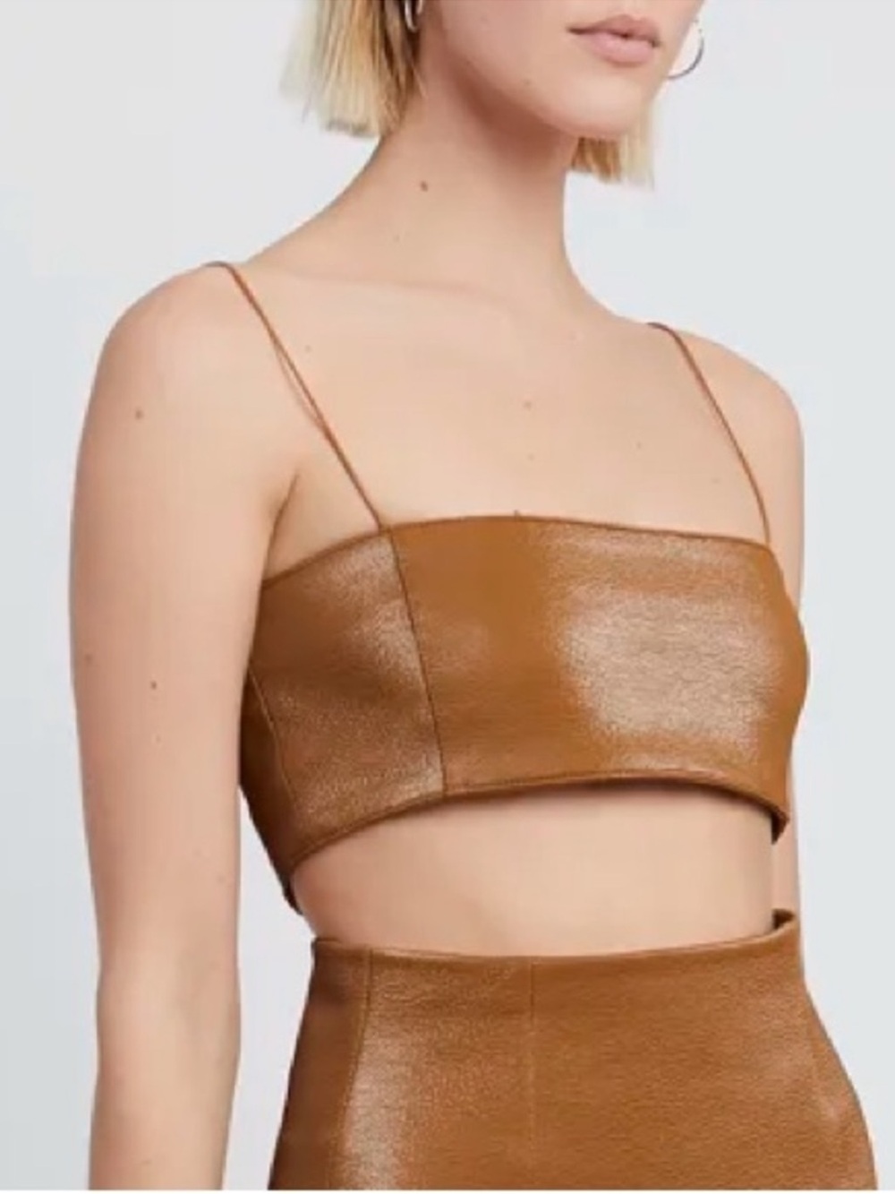 NWT Gauge81 Solna Tan Caramel Faux Leather Crop Cami Top